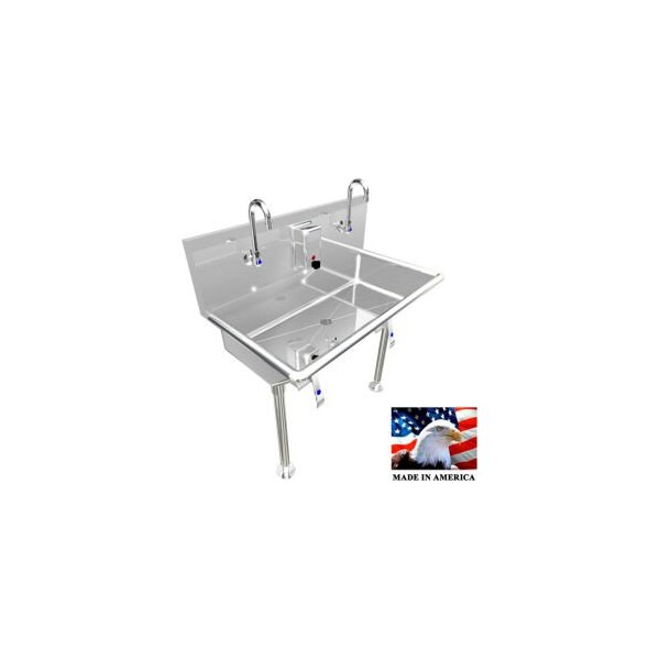 Best Sheet Metal. BSM Inc. Stainless Steel Sink, 2 User w/Knee Valve Operated Faucets Straight Legs 36"L X 20"W X 8"D 021K36208L - main